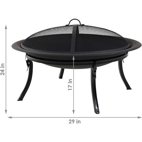  Sunnydaze 29-Inch Portable Fire Pit Bowl with Spark Screen, Fireplace Poker, Folding Stand, and Carrying Case Cover