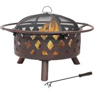 Sunnydaze 30-Inch Bronze Crossweave Wood-Burning Fire Pit - Includes Spark Screen, Fireplace Poker, and Round Cover