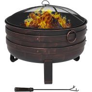 Sunnydaze 28.5-Inch Heavy-Duty Steel Cauldron Fire Pit - Includes Spark Screen and Protective Cover - Brushed Bronze