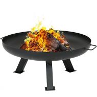 Sunnydaze 29.25-Inch Round Rustic Steel Fire Pit Bowl - Heat-Resistant Paint Finish - Includes Protective Cover - Black