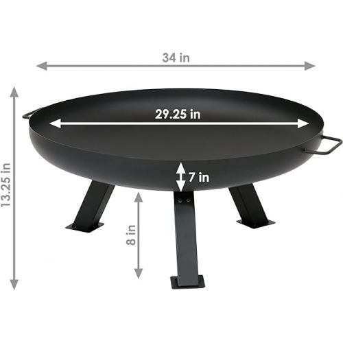  Sunnydaze 29.25-Inch Round Rustic Steel Fire Pit Bowl - Heat-Resistant Paint Finish - Includes Protective Cover - Black