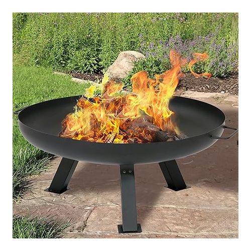  Sunnydaze 29.25-Inch Round Rustic Steel Fire Pit Bowl - Heat-Resistant Paint Finish - Includes Protective Cover - Black