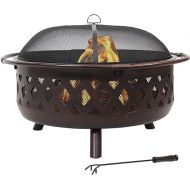 Sunnydaze 36-Inch Bronze Crossweave Wood-Burning Fire Pit - Includes Spark Screen, Fireplace Poker, and Round Cover
