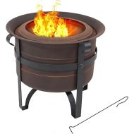 Sunnydaze 23-Inch Cauldron-Style Smokeless Wood-Burning Fire Pit with Cover and Poker - Steel Outdoor Smokeless Fire Pit for The Backyard