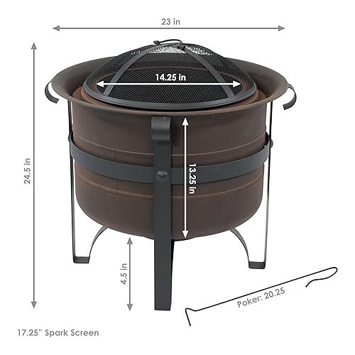  Sunnydaze 23-Inch Cauldron-Style Smokeless Wood-Burning Fire Pit with Spark Screen - Steel Outdoor Smokeless Fire Pit for The Backyard