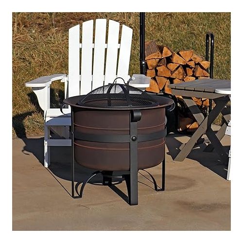  Sunnydaze 23-Inch Cauldron-Style Smokeless Wood-Burning Fire Pit with Spark Screen - Steel Outdoor Smokeless Fire Pit for The Backyard