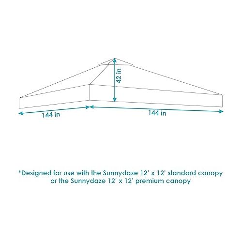  Sunnydaze 12x12 Foot Premium Pop-Up Canopy Shade with Vent - Heavy-Duty Square PU-Coated 150D Oxford Fabric Replacement Top for Canopy - Gray