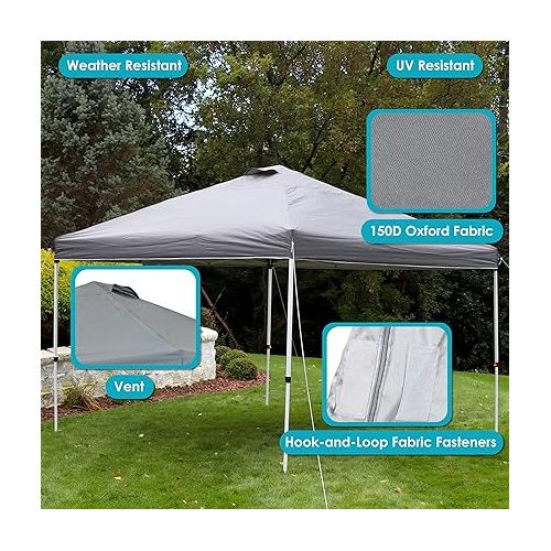  Sunnydaze 12x12 Foot Premium Pop-Up Canopy Shade with Vent - Heavy-Duty Square PU-Coated 150D Oxford Fabric Replacement Top for Canopy - Gray