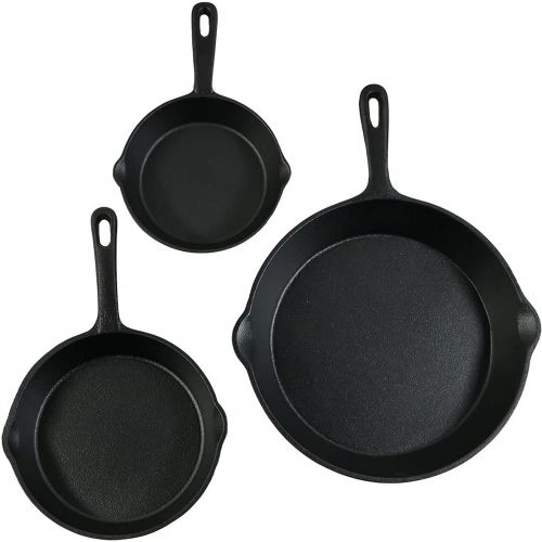 Sunnydaze Pre-Seasoned Heavy-Duty 3-Piece Cast Iron Skillet Set - 6-Inch, 7-Inch and 10-Inch Black Metal Frying Pans - Indoor and Outdoor Camp Cookware
