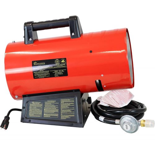  [아마존베스트]Sunnydaze Decor Sunnydaze 60,000 BTU Forced Air Propane Heater - Portable Heat for Construction Sites - Auto-Shutoff for Overheating Protection - Adjustable Heating Output - Piezo Ignition - Red a