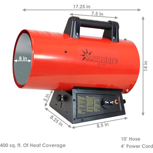  [아마존베스트]Sunnydaze Decor Sunnydaze 60,000 BTU Forced Air Propane Heater - Portable Heat for Construction Sites - Auto-Shutoff for Overheating Protection - Adjustable Heating Output - Piezo Ignition - Red a