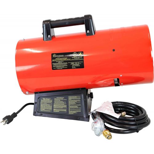  Sunnydaze 125,000 BTU Forced Air Propane Heater - Portable Heat for Construction Sites - Auto-Shutoff for Overheating Protection - Adjustable Heating Output - Piezo Ignition - Red