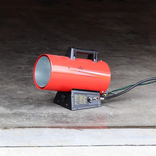  Sunnydaze 60,000 BTU Forced Air Propane Heater - Portable Heat for Construction Sites - Auto-Shutoff for Overheating Protection - Adjustable Heating Output - Piezo Ignition - Red a