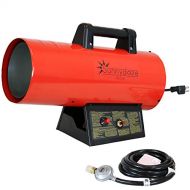 Sunnydaze 40,000 BTU Forced Air Propane Heater - Portable Heat for Construction Sites - Auto-Shutoff for Overheating Protection - Adjustable Heating Output - Piezo Ignition - Red a