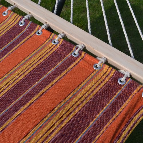  Sunnydaze Strong Camel STRIPE-ORANGE-PURPLE Hammock Double Size Quilted Fabric Heavy Duty Sleep Bed W/Pillow + wooden stick