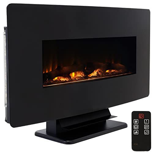  Sunnydaze 35.75 Curved Face Wall Mount or Freestanding Color-Changing Fireplace - Indoor LED Electric Fireplace Heater - Floating or Floor/Tabletop Stand Installation - 7 Flame Col