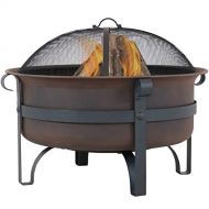 Sunnydaze Large Bronze Cauldron Outdoor Fire Pit Bowl Round Wood Burning Patio Firebowl with Portable Poker and Spark Screen 29 Inch