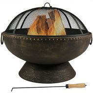 Sunnydaze Large Outdoor Fire Pit Bowl 30 Inch Round Wood Burning Patio & Backyard Fire Pit for Outside with Spark Screen, Fireplace Poker, & Metal Grate