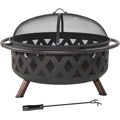  Sunnydaze Black Crossweave Large Outdoor Fire Pit 36 Inch Heavy Duty Wood Burning Fire Pit with Spark Screen for Patio & Backyard Bonfires Includes Poker & Round Fire Pit Cover