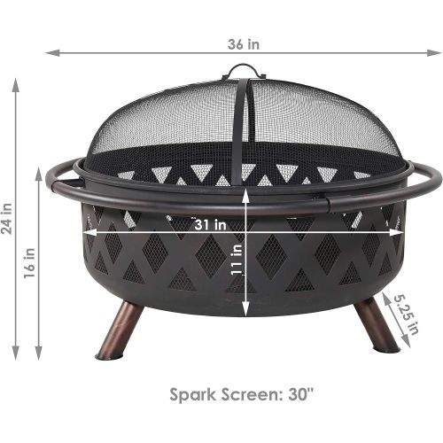 Sunnydaze Black Crossweave Large Outdoor Fire Pit 36 Inch Heavy Duty Wood Burning Fire Pit with Spark Screen for Patio & Backyard Bonfires Includes Poker & Round Fire Pit Cover