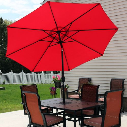  Sunnydaze Decor Sunnydaze 9 Foot Outdoor Patio Umbrella - Push-Button Tilt & Crank Patio Table Umbrella - Aluminum Pole & Polyester Shade Canopy - Red