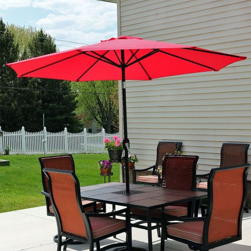  Sunnydaze Decor Sunnydaze 9 Foot Outdoor Patio Umbrella - Push-Button Tilt & Crank Patio Table Umbrella - Aluminum Pole & Polyester Shade Canopy - Red