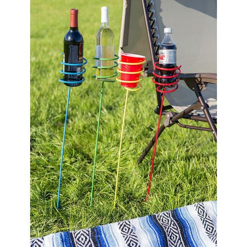  Sunnydaze Decor Sunnydaze Outdoor Yard Drink Holder Stakes, Heavy Duty, Set of 4, Multi Colored