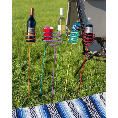  Sunnydaze Decor Sunnydaze Outdoor Yard Drink Holder Stakes, Heavy Duty, Set of 4, Multi Colored