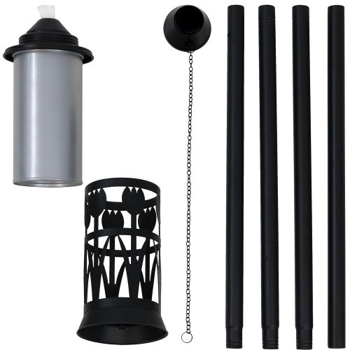  Sunnydaze Decor Sunnydaze Steel Outdoor Torch Jar with Tulip Design, Includes Snuffer, 22- to 64-Inch Adjustable Height, Set of 4, Black/Silver