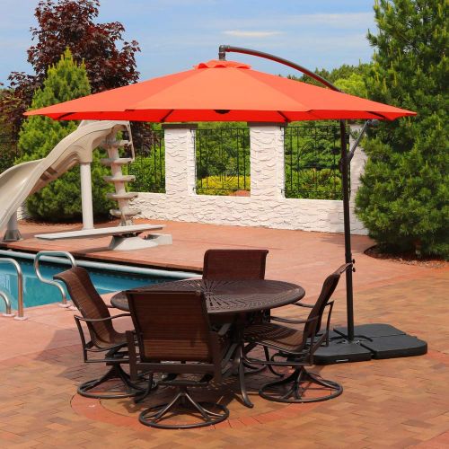  Sunnydaze Decor Sunnydaze Patio Offset Umbrella, Steel, 10-Foot, with Cross Base, Crank and Cantilever, Beige