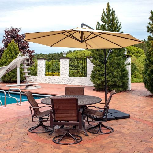  Sunnydaze Decor Sunnydaze Patio Offset Umbrella, Steel, 10-Foot, with Cross Base, Crank and Cantilever, Beige