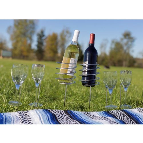  Sunnydaze Decor Sunnydaze Outdoor Wine Bottle and Glass Holder, Stainless Steel, Perfect for Picnic or Beach, 3 Piece Set