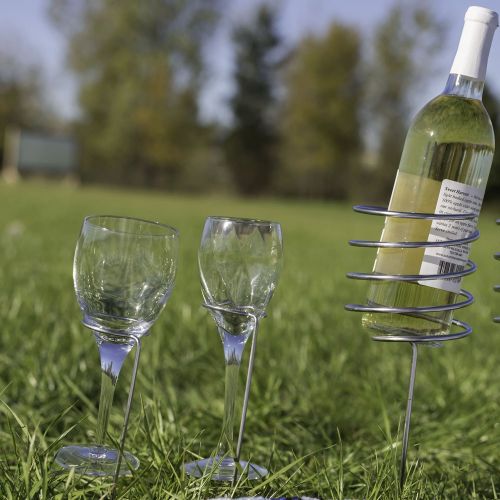  Sunnydaze Decor Sunnydaze Outdoor Wine Bottle and Glass Holder, Stainless Steel, Perfect for Picnic or Beach, 3 Piece Set