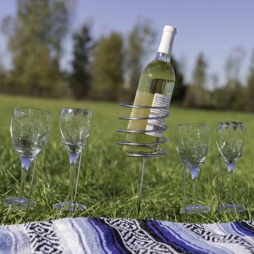  Sunnydaze Decor Sunnydaze Outdoor Wine Bottle and Glass Holder, Stainless Steel, Perfect for Picnic or Beach, 3 Piece Set