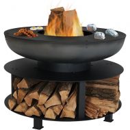 Sunnydaze Decor Sunnydaze Large Outdoor Fire Pit with Cooking Ledge and Built-in Log Storage, Wood Burning Fireplace, Black, 40 Inch