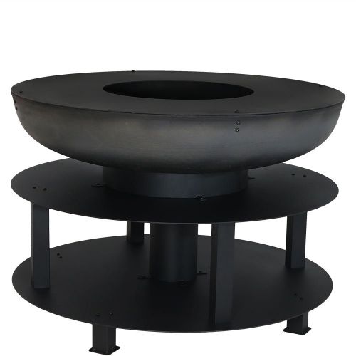  Sunnydaze Decor Sunnydaze Large Outdoor Fire Pit with Cooking Ledge and Built-in Log Storage, Wood Burning Fireplace, Black, 40 Inch