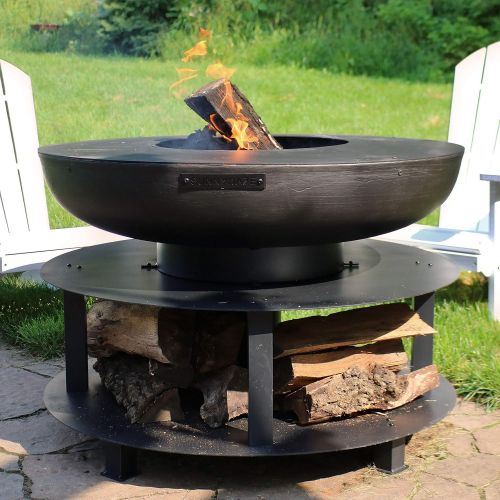  Sunnydaze Decor Sunnydaze Large Outdoor Fire Pit with Cooking Ledge and Built-in Log Storage, Wood Burning Fireplace, Black, 40 Inch