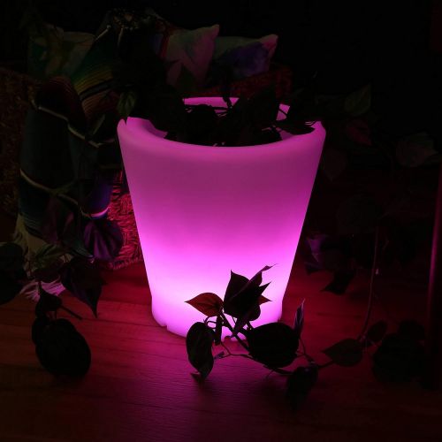  Sunnydaze Decor Sunnydaze Indoor/Outdoor LED Flower Pot with Remote Control, Rechargeable Battery, RGB Color-Changing, 12-Inch Diameter