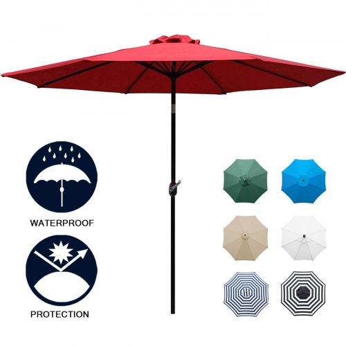  Sunnyglade 9 Patio Umbrella Outdoor Table Umbrella with 8 Sturdy Ribs (Red)