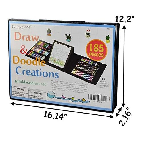  Sunnyglade 185 Pieces Double Sided Trifold Easel Art Set, Drawing Art Box with Oil Pastels, Crayons, Colored Pencils, Markers, Paint Brush, Watercolor Cakes, Sketch Pad