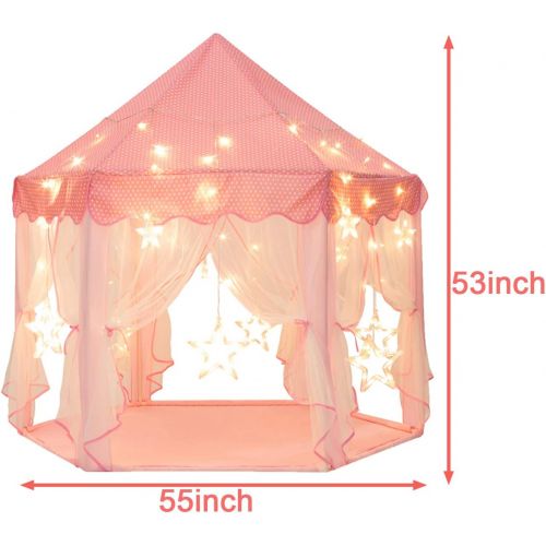  Sunnyglade 55 x 53 Princess Tent with 8.2 Feet Big and Large Star Lights Girls Large Playhouse Kids Castle Play Tent for Children Indoor and Outdoor Games