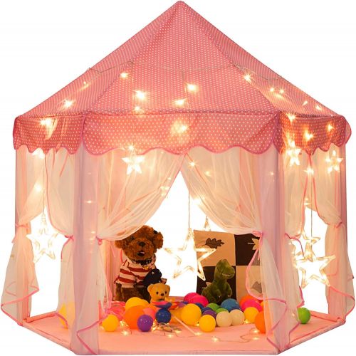  Sunnyglade 55 x 53 Princess Tent with 8.2 Feet Big and Large Star Lights Girls Large Playhouse Kids Castle Play Tent for Children Indoor and Outdoor Games