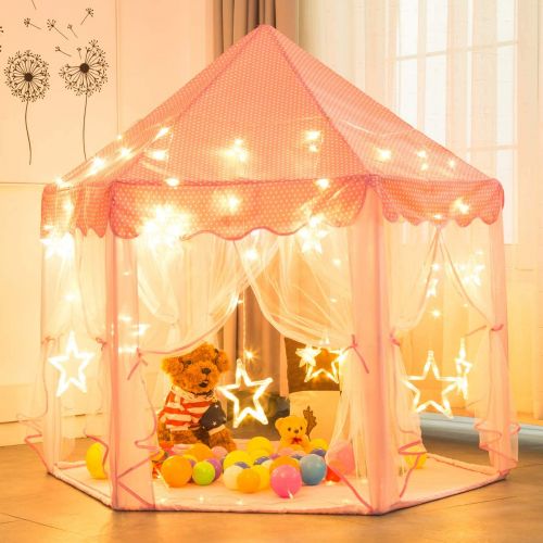  Sunnyglade 55 x 53 Princess Tent with 8.2 Feet Big and Large Star Lights Girls Large Playhouse Kids Castle Play Tent for Children Indoor and Outdoor Games