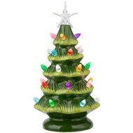 Sunnyglade 11 Ceramic Christmas Tree Tabletop Christmas Tree Lights with 28 Multicolored Lights and 1 Star Toppers for Table Top Desk Classic Series Christmas Decoration (Green) (G