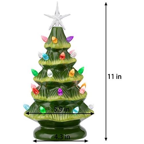  Sunnyglade 11 Ceramic Christmas Tree Tabletop Christmas Tree Lights with 28 Multicolored Lights and 1 Star Toppers for Table Top Desk Classic Series Christmas Decoration (Green) (G