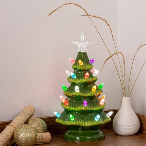  Sunnyglade 11 Ceramic Christmas Tree Tabletop Christmas Tree Lights with 28 Multicolored Lights and 1 Star Toppers for Table Top Desk Classic Series Christmas Decoration (Green) (G