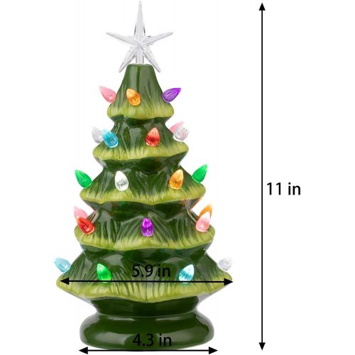  Sunnyglade 11 Ceramic Christmas Tree Tabletop Christmas Tree Lights with 28 Multicolored Lights and 1 Star Toppers for Table Top Desk Classic Series Christmas Decoration (Green) (G