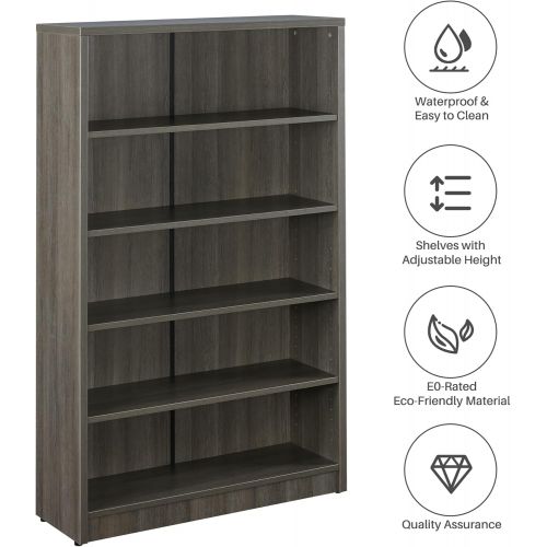  Sunon Collection Wood Bookcase Freestanding Display Shelf for Home and Office (5-Shelf, Grey)