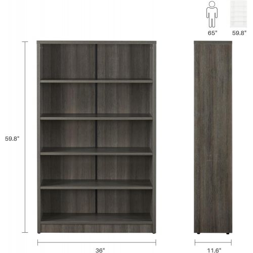  Sunon Collection Wood Bookcase Freestanding Display Shelf for Home and Office (5-Shelf, Grey)