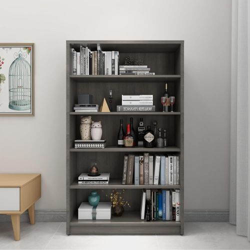  Sunon Collection Wood Bookcase Freestanding Display Shelf for Home and Office (5-Shelf, Grey)